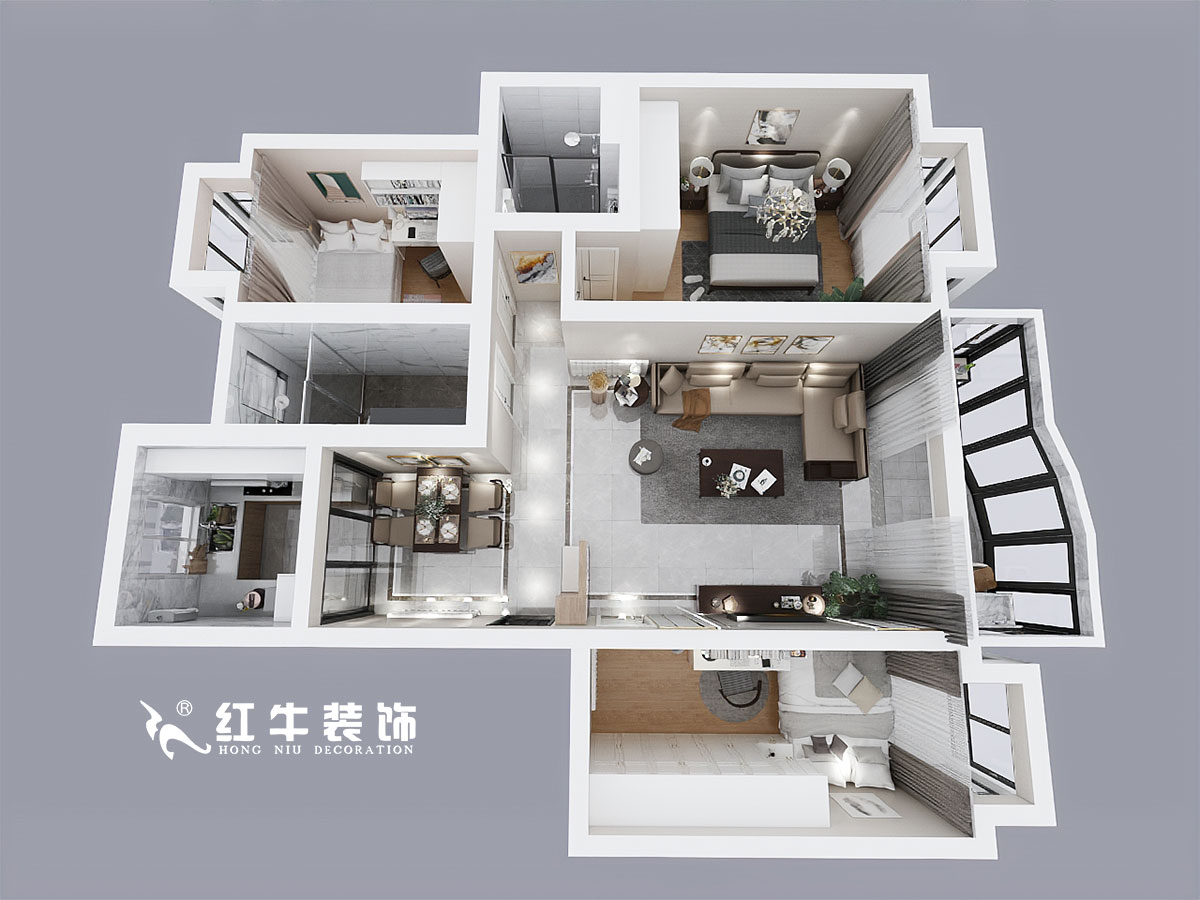 吴波_黄埔鑫园13-505-116㎡-现代风格_3室2厅2卫_定制家￥162554→00鸟瞰图